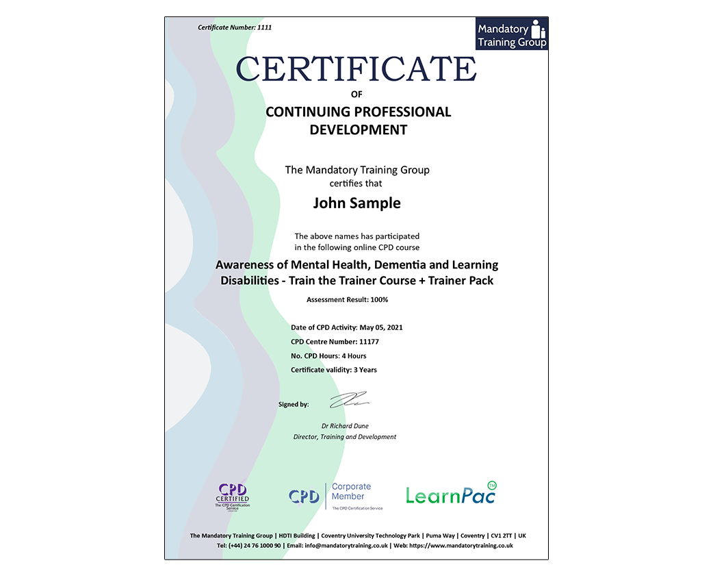 Awareness of Mental Health, Dementia and Learning Disabilities - E-Learning Course - The Mandatory Training Group UK -