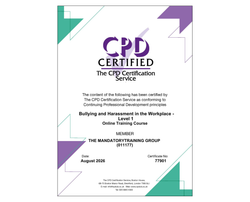 CPD-Accredited Bullying and Harassment in the Workplace - Level 1 - eLearning Course - ComplyPlus™ LMS - The Mandatory Training Group UK -