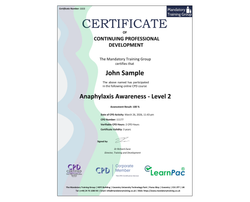 Online Anaphylaxis Awareness - Level 2 - ComplyPlus™ LMS - The Mandatory Training Group UK -
