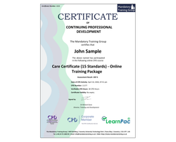 Online Care Certificate (15 Standards) - Online Training Package - ComplyPlus™ LMS - The Mandatory Training Group UK -