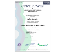 Online Coping with Stress at Work - Level 1 - ComplyPlus™ LMS - The Mandatory Training Group UK -