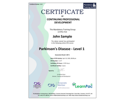 Online Parkinson's Disease - Level 1 - ComplyPlus™ LMS - The Mandatory Training Group UK -