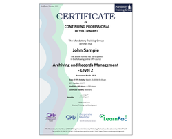Online Archiving and Records Management - Level 2 - ComplyPlus™ LMS - The Mandatory Training Group UK -