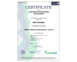 Online GDPR in Health and Social Care - Level 2 - ComplyPlus™ LMS - The Mandatory Training Group UK -