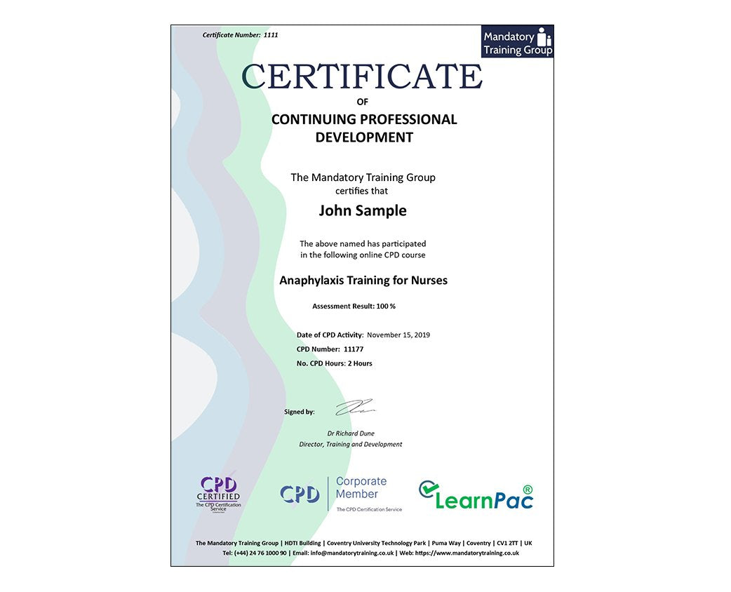 Anaphylaxis Training for Nurses - Online Course - The Mandatory Training Group UK -