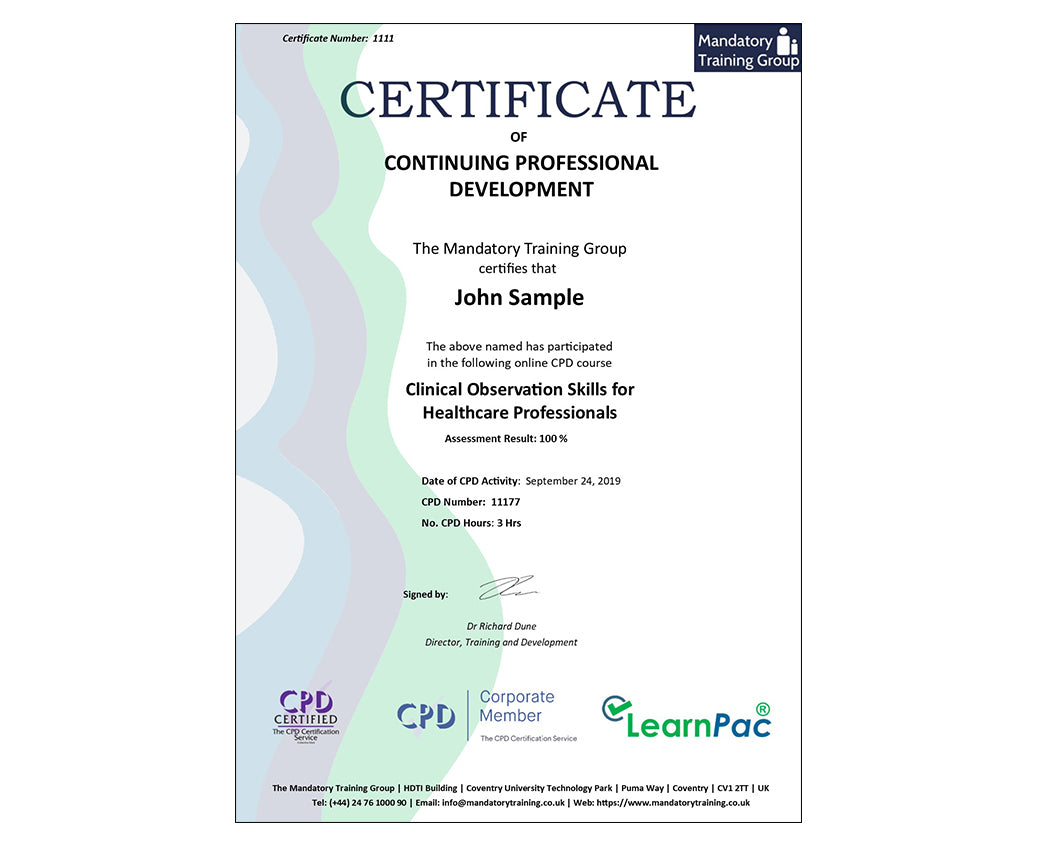 Clinical Observation Skills for Healtcare Professionals- Online Training Course - The Mandatory Training Group UK -