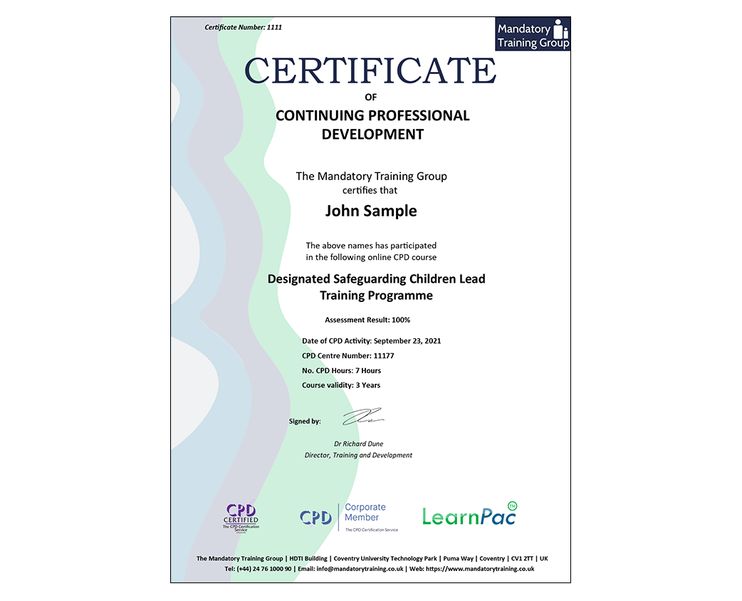Designated Safeguarding Children Lead Training Programme Online CPD The Mandatory Training Group Designated Safeguarding Children Lead Training Programme Online CPD The Mandatory Training Group