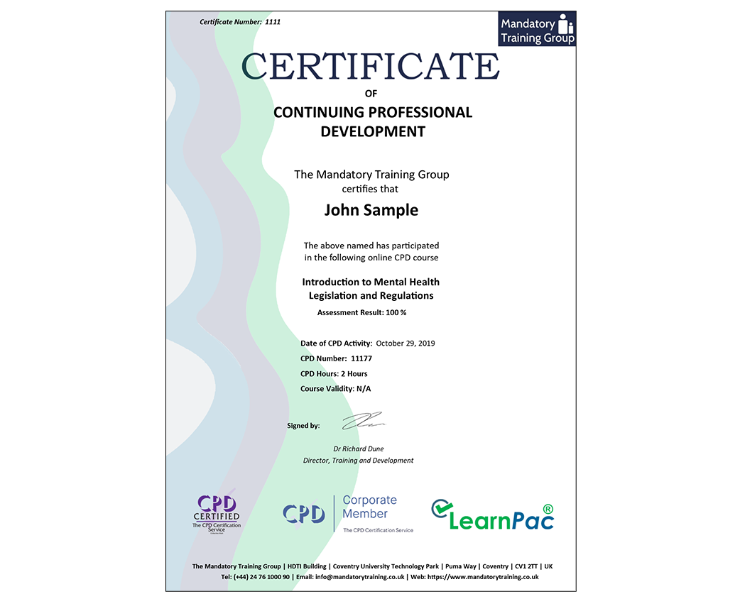 Introduction to Mental Health Legislation and Regulations - E-Learning Course - The Mandatory Training Group UK -