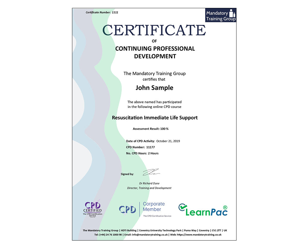 Resuscitation Immediate Life Suppor - Online Training Course - The Mandatory Training Group UK -